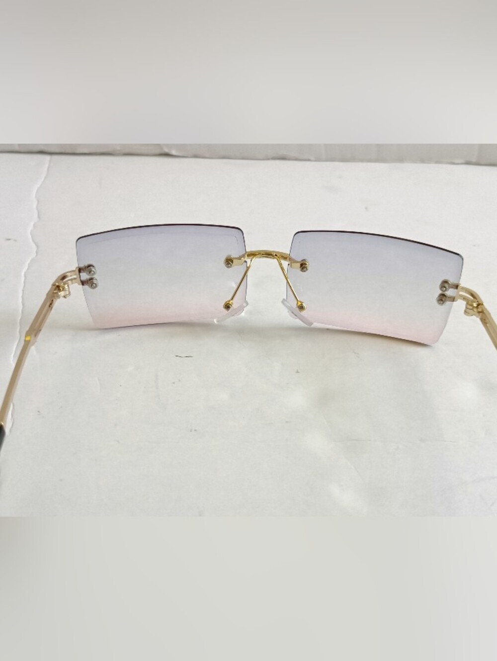 Rimless Gradient Square Sunglasses Gold Frame Green and Purple Lenses - Picture 9 of 9